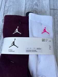 Nike Jordan Boys Socks Crew Jumpman Basketball Youth 6 Pairs Shoe Size 5Y-7Y - Picture 1 of 4