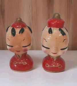 2 Vintage 1920-40's Salt & Pepper Shakers Japanese Children Bust W Cork Stoppers - Picture 1 of 9