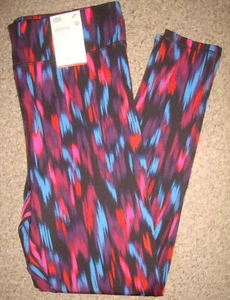 F&F Full Length 4 Way Stretch LEGGINGS M BNWT New!! Black Pink Blue - Picture 1 of 6