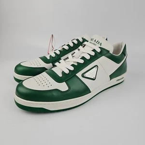 PRADA Downtown $1120 White/Green Leather Sneakers New And Authentic - Picture 1 of 11