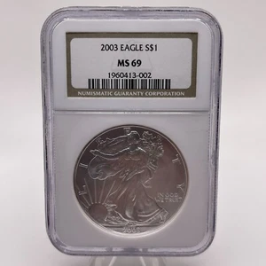 2003 1 OZ .999 FINE SILVER UNITED STATES AMERICAN EAGLE MS 69 NGC GRADING - Picture 1 of 4