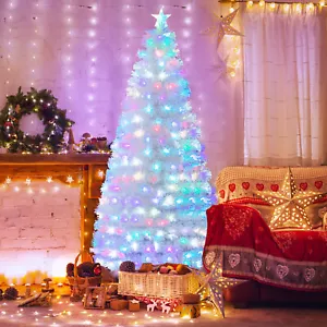 7 FT Pre-Lit Christmas Tree Artificial Xmas Tree w/ 270 Lights & Branch Tips - Picture 1 of 7