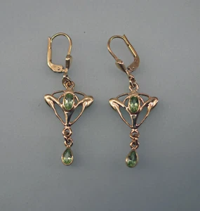 9906035-dd 925er Silber gelbvergoldet Jugendstil Ohrringe mit Peridot - Picture 1 of 1