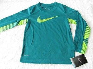 NIKE Boys size 4 Green Big Swoosh Long Sleeve TEE Shirt FREE SHIPPING - Picture 1 of 3