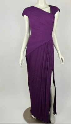Vestido feminino Tadashi Shoji plissado XS EUC US$ 85 sem mangas forrado roxo - Imagem 1 de 4