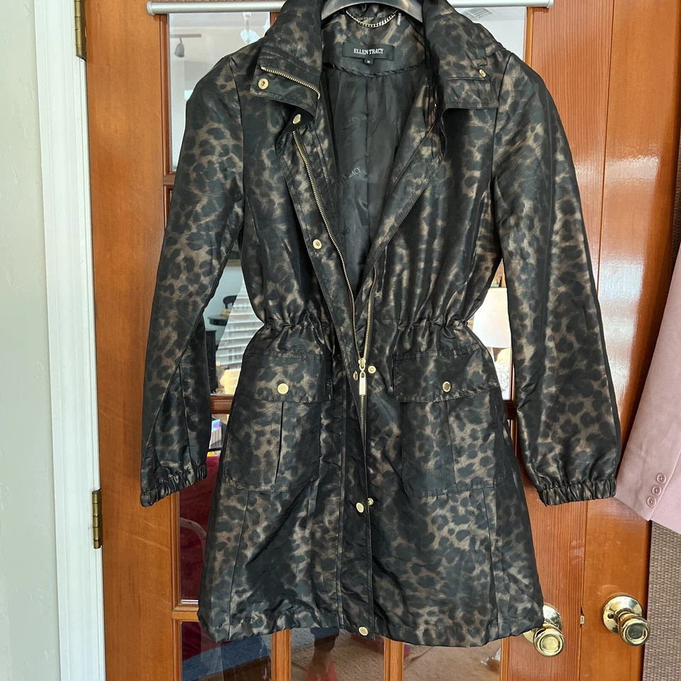 Ellen Tracy Leopard Print Rain/Trench Coat Size Medium - Image 1 of 4
