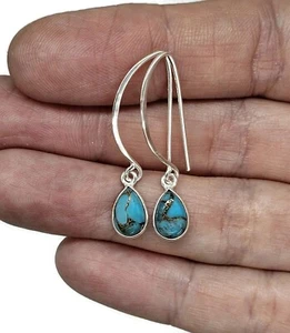 Blue Copper Turquoise Earrings, December Birthstone, Sterling Silver, Pear Shape - Bild 1 von 6