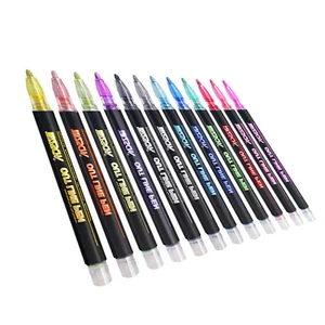 12 Colors Outline Metallic Marker Pens Writing Drawing Highlighter Marker Pens B - Picture 1 of 14