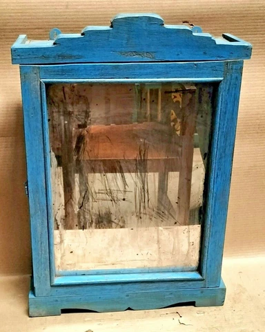 Wood Cabinet Restored Curio Display showcase scraped color solid back shabbychic Cover