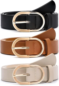3 Pack Women'S Leather Belts for Jeans Pants Fashion Gold Buckle - Picture 1 of 6