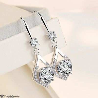 Women 925 Sterling Silver Clear White Dress Cubic Zirconia Tear Drop Earrings - Image 1 of 4