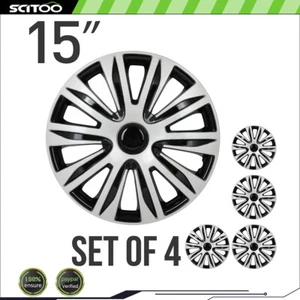 Set of 4 15" Universal Wheel Hub Caps Black & Silver Wheel Cover Wheel Trim Kit - Picture 1 of 9