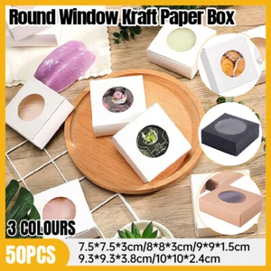 50x Clear Window Kraft White Black Paper Gift Boxes Favor Boxes Product Packing - Picture 1 of 18