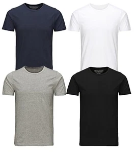 Jack & Jones New Mens Crew Neck Slim Fit T-shirt Stretchy Plain Cotton Tee - Picture 1 of 9