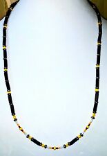Men's 29 inch Black,Siver acrylic & Yellow Red,White,Blue Glass Necklace