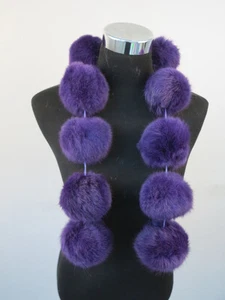 100% real rabbit fur pom poms scarf/neck cape/ wrap 5 color available - Picture 1 of 24