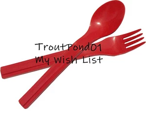 Tupperware Utensils Snap Together Red Fork and Spoon Lunch Bag Picnics Camping - Picture 1 of 4