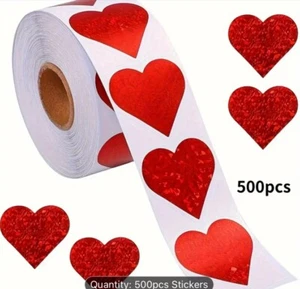 Glitter Red Heart Stickers 500 Pcs Self-Adhesive for Valentine Day Events Reward - Picture 1 of 1