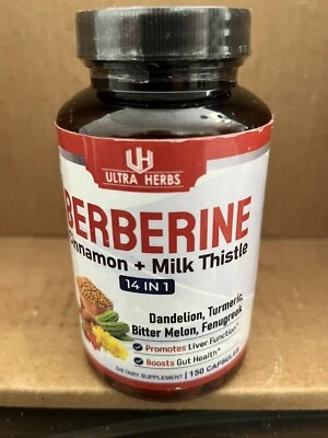 ULTRA HERBS Premium Berberine 12,200MG with Cinnamon, Milk Thistle 150 Capsules - Imagem 1 de 2