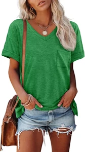 Womens T Shirts 2025 Short Sleeve V-Neck Shirts Cute Fit Summer Casual Tee Tops - Picture 1 of 12