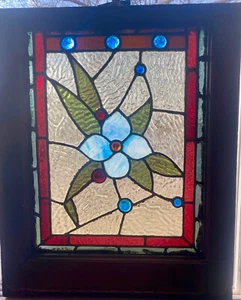 Antique American Vintage Leaded Beveled Stained Glass Window Jeweled - Picture 1 of 12