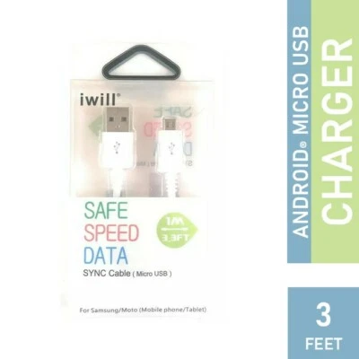 Cabo de carregamento e sincronização de dados micro USB Android 3 pés - Imagem 1 de 3