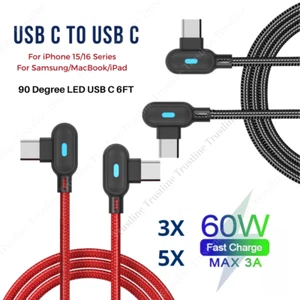60W PD 90 Degree Cord USB C To USB C Cable Fast Charger For iPhone 16 15 Samsung - Picture 1 of 11