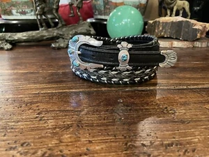 Navajo Pueblo Sterling Silver Turquoise Belt Buckle Set 30-32”-1.”-75”✅Nu Belt - Picture 1 of 8