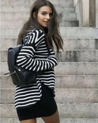 NUEVO CON ETIQUETAS EXPRESS Pullover Negro Blanco Rayas Cuello Simulado Suéter Talla Pequeña S Mezcla de Lana Foto 1 de 4