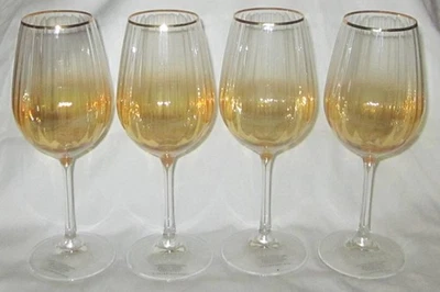 4 件套全新 ANTHROPOLOGIE WATERFALL HONEY 葡萄酒玻璃杯 24 克拉金边 — 第 1/4 张图片