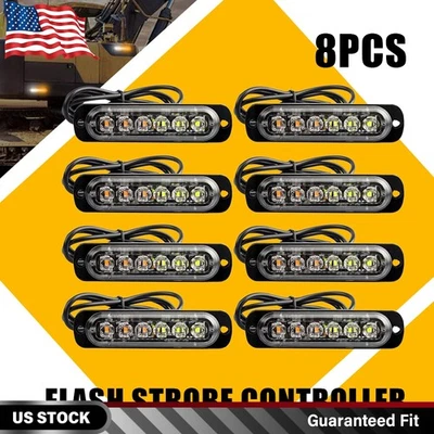 8 PIEZAS 6 LED luces estroboscópicas ámbar/blanco luces de advertencia para camiones remolques y remolque Foto 1 de 4