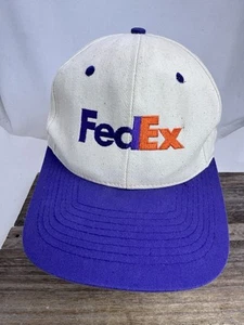 Vintage FEDEX Hat Trucker Cap Snapback White Purple Orange Script USA Made 1997 - Picture 1 of 19