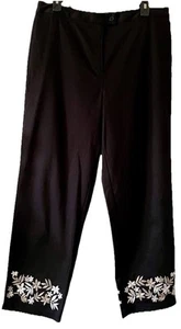 Talbots Size 14 Stretch Black Pants with Embroidered Floral Hem Design - Picture 1 of 9
