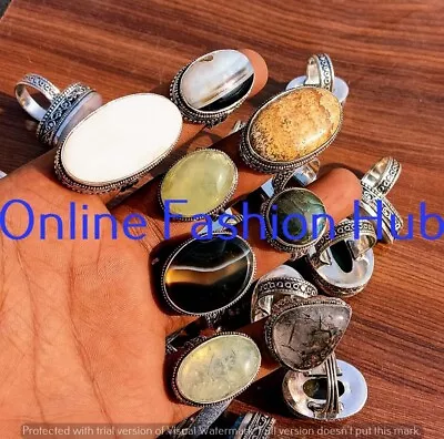 Onyx & Mix Gemstone Rings 925 Sterling Silver Plated Bulk Lot Dainty Ring - Image 1 of 4