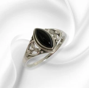 Genuine 925 Sterling Silver Woman's Ring With Authentic Black Onyx Gemstone - Picture 1 of 4