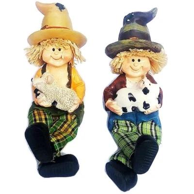 Фермер фигурка винтажный старый загородный дом очаровательный движущаяся нога икры ягненка мужчина женщина - Изображение 1 из 4