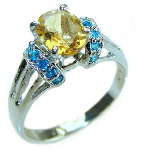 Authentic 4.2 carat Citrine .925 Sterling Silver handmade Cocktail Ring size: - Picture 1 of 4