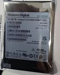 NVME UMTSU9 U.2 R/N: WD SSD Ultrastar® DC WUS4BA1A1DSP3X3 SN840 15.36TB SSD - Picture 1 of 3