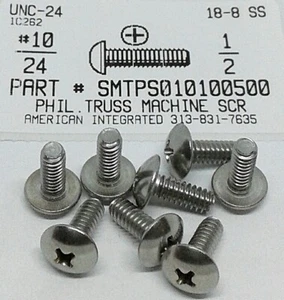 #10-24x1/2 Truss Head Phillips Machine Screws Stainless Steel (30) - Picture 1 of 1