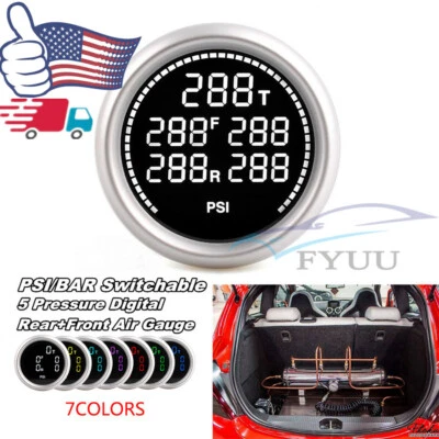 Barra manómetro de suspensión neumática 52 mm 7 colores + medidor de paseo aéreo PSI 1/8NP sensor Foto 1 de 4