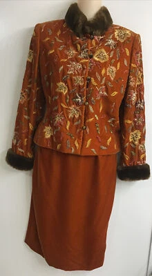 Bill Blass Vintage Falda Terciopelo Óxido Traje Lentejuelas Bordado Imitación Piel Bordado 4 Foto 1 de 4