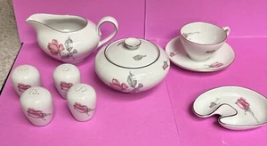 KPM Krister Rose Creamer,Sugar, Ashtray, 2 Salt & Pepper,Small Cup,Saucer (SH46) - Picture 1 of 24