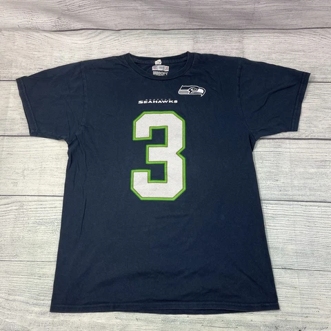 Seattle Seahawks NFL Team Apparel Ring Spun Soft Blue Jersey T-Shirt M Wilson #3 Cover