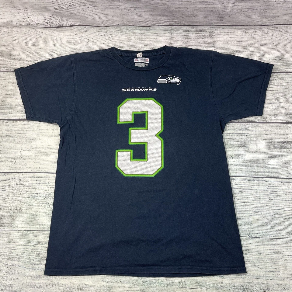 Seattle Seahawks Equipo NFL Ropa Anillo Hilado Suave Azul Jersey Camiseta M Wilson #3 Foto 1 de 4
