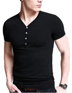 4HOW MENS V NECK SHORT SLEEVE TIGHT FITTING SOFT STYLE T SHIRT BLACK XL  - Picture 1 of 11
