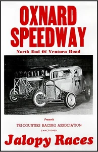 40er Jahre Oxnard Speedway Cal. Jalopy Auto Races Small Space Poster Kunstdruck - Bild 1 von 1