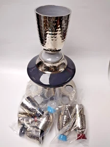 Kiddush Cup Wine Fountain Set - Hammered Metal with Enamel Detailing - Large Gob - Picture 1 of 4