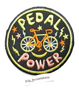 Embroidered Pedal Power Bicycle Badge Iron/Sew on Patch pushbike T-shirt Jacket - Picture 1 of 2