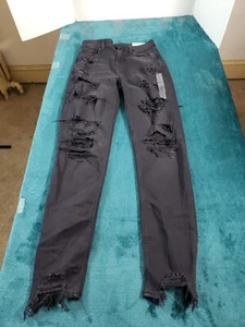American Eagle Jeans Sz 2 X Long Womens Black Mid Rise Mom Pants Stretch NWT - Picture 1 of 18