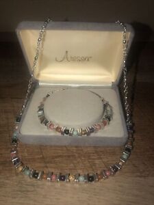 Brighton Silver Box Tradewinds Multi Colored Stones Necklace & Bracelet Jewelry